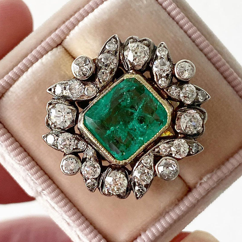 6.6ct Vintage Emerald Engagement Ring -JOSHINY