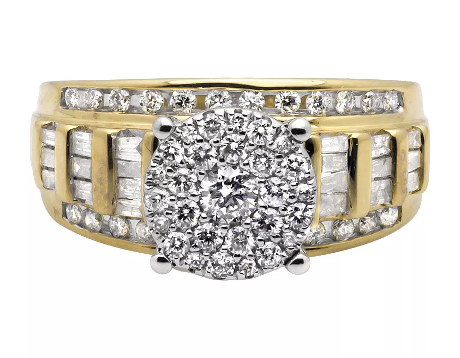 1.7ctw Round and Baguette Flower Engagement Ring -JOSHINY