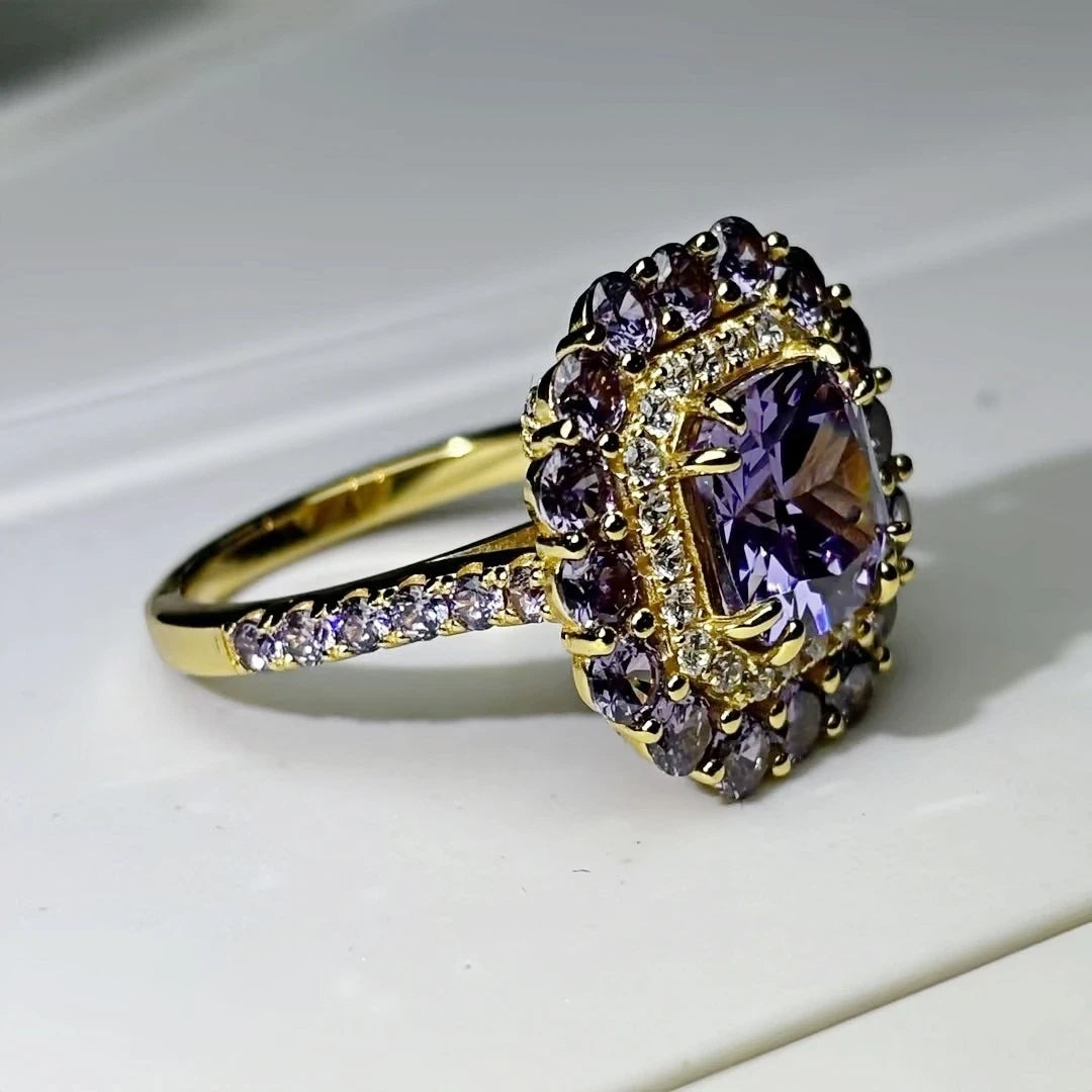 5.6 ctw Octagon Cut Purple Cubic Zirconia 925 Sterling Silver Ring-JOSHINY