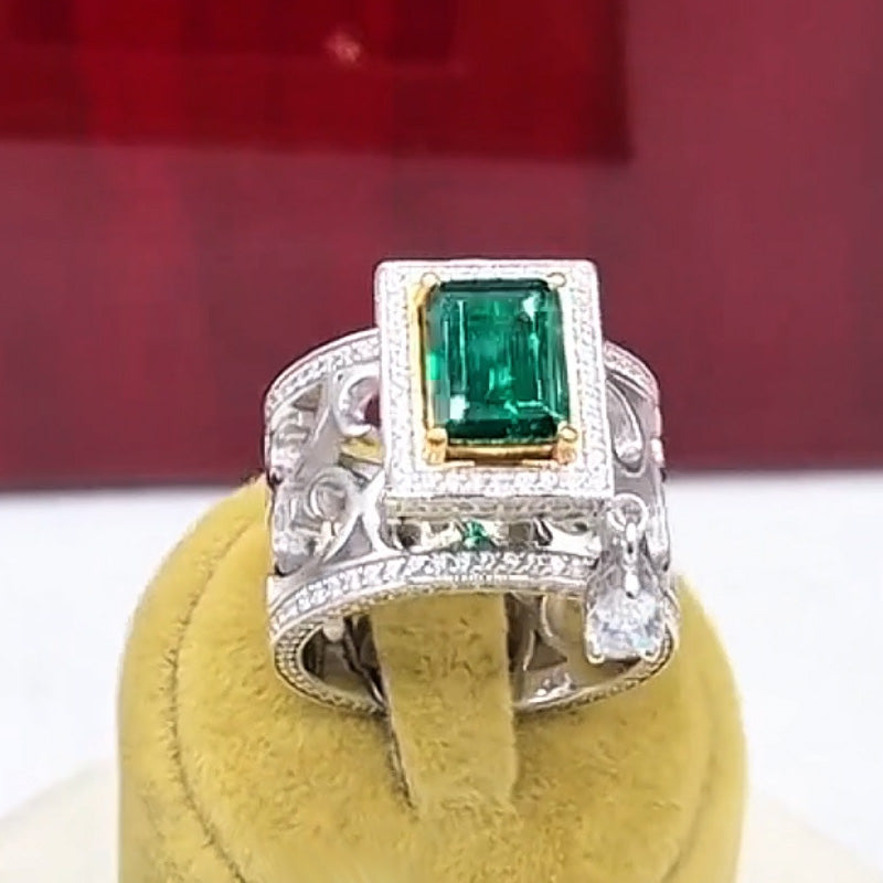 4ctw Emerald Openwork Floral Gemstone Engagement Ring -JOSHINY