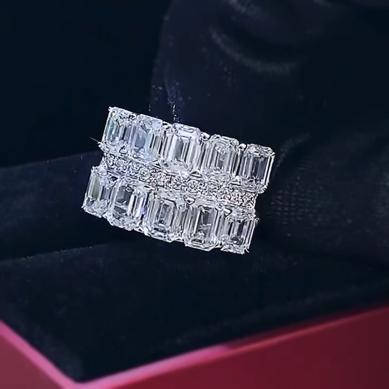 Unique 7 ctw Emerald Cut White Gemstone Ring -JOSHINY