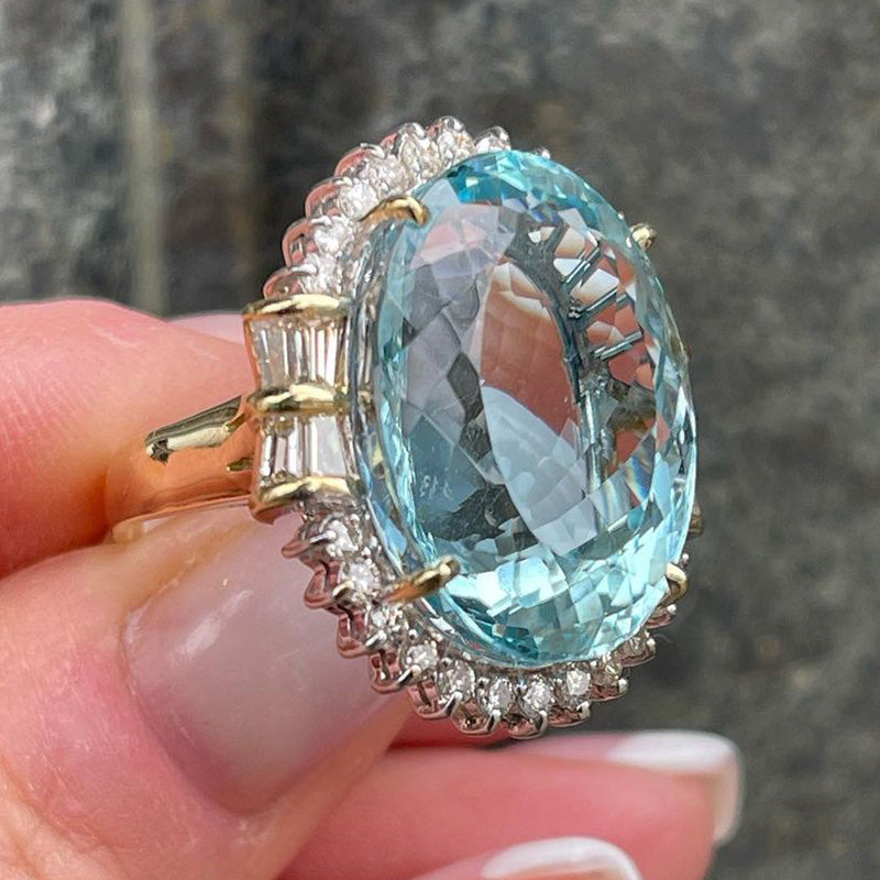 26.26ct Oval Cut Aquamarine Ring -JOSHINY