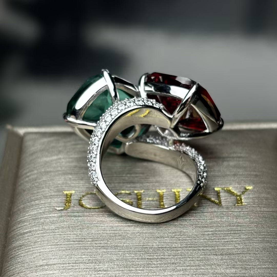 16 CTW Cushion Cut Green & Orange Cubic Zirconia 925 Sterling Silver Ring -JOSHINY