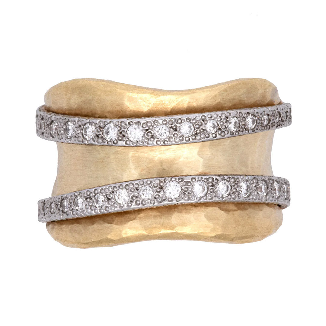 0.8ctw Round Cut Hammered Wide Ring -JOSHINY