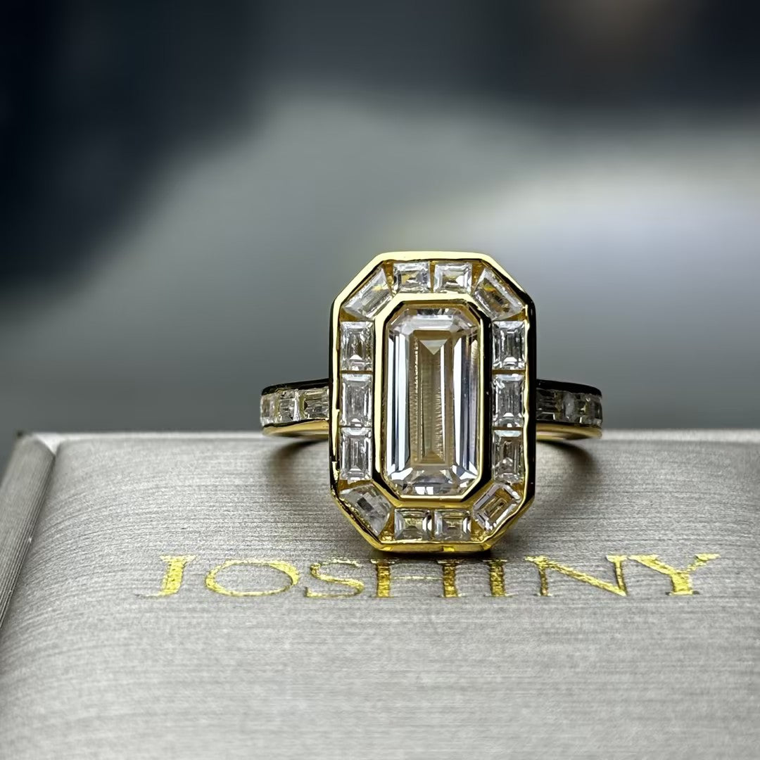 5 CTW Emerald Cut White Cubic Zirconia 925 Sterling Silver Ring -JOSHINY