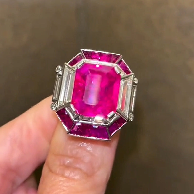 7.67ctw Octagonal Cut Rosy Red Gemstone Ring -JOSHINY