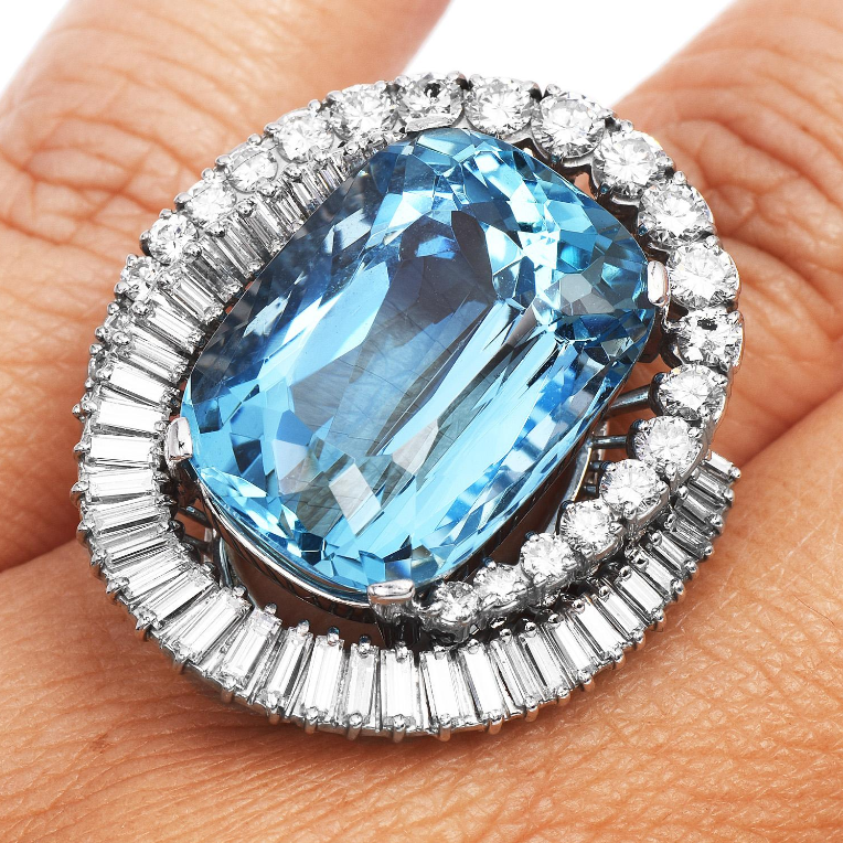 Fantasy 10 Carat Cushion Cut Light Blue Gemstone Cocktail Ring  -JOSHINY