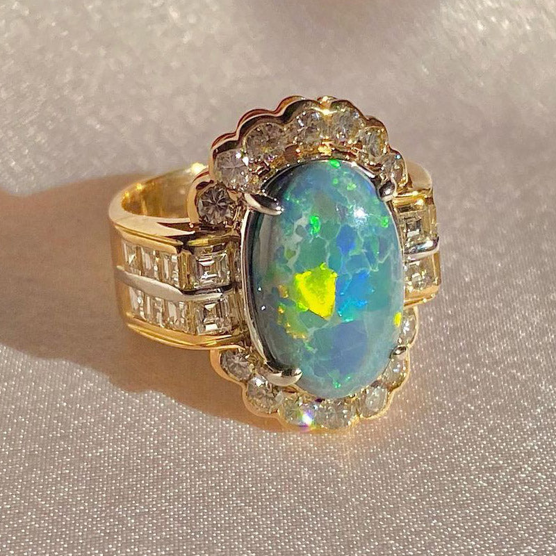 8ctw Oval Blue Opal and Gemstone Cluster Ring-JOSHINY