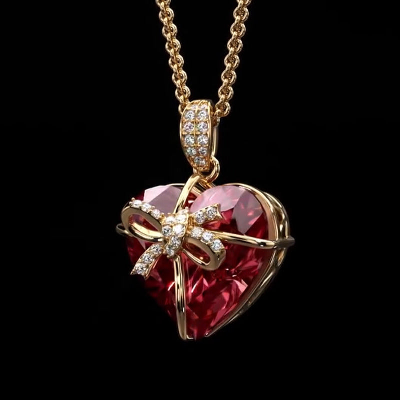 5ct Heart Ruby Charm Necklace-JOSHINY