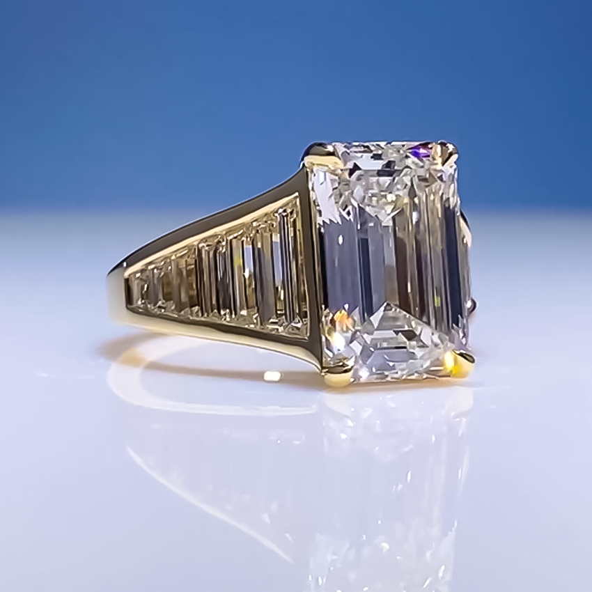 Elegant 6 ctw Emerald Cut White Gemstone Engagement Ring -JOSHINY