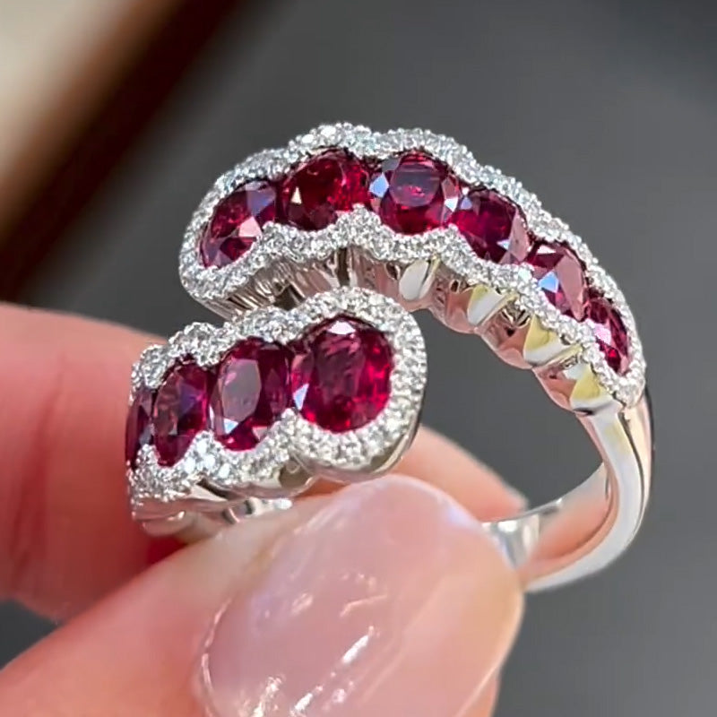 3.03ctw Oval Cut Ruby Bypass Ring -JOSHINY