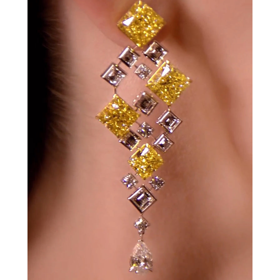 9ctw Yellow and White Asymmetric Patterned Gemstone Earrings -JOSHINY