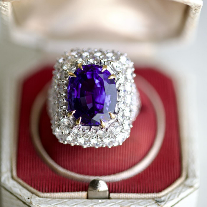 Gorgeous 6 ctw Cushion Cut Purple Gemstone Pavé Cocktail Ring -JOSHINY