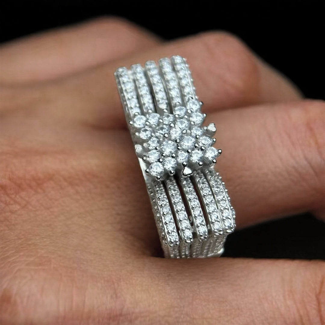 Outstanding 3.5 ctw Round Cut White Gemstone Cluster Engagement Ring -JOSHINY