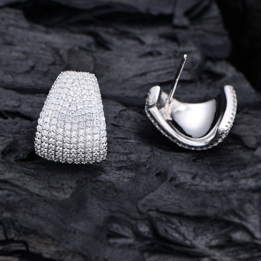Stylish 2 ctw Round Cut White Gemstone Pavé Set Earrings -JOSHINY