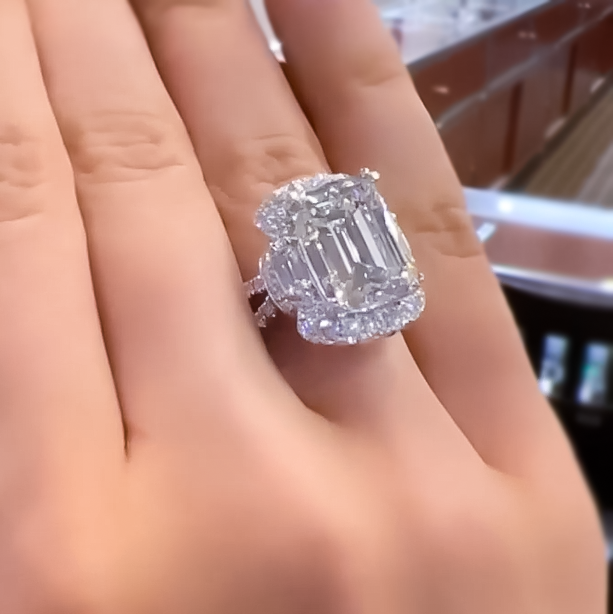 Elegant 7 ctw Emerald Cut White Gemstone Engagement Ring -JOSHINY