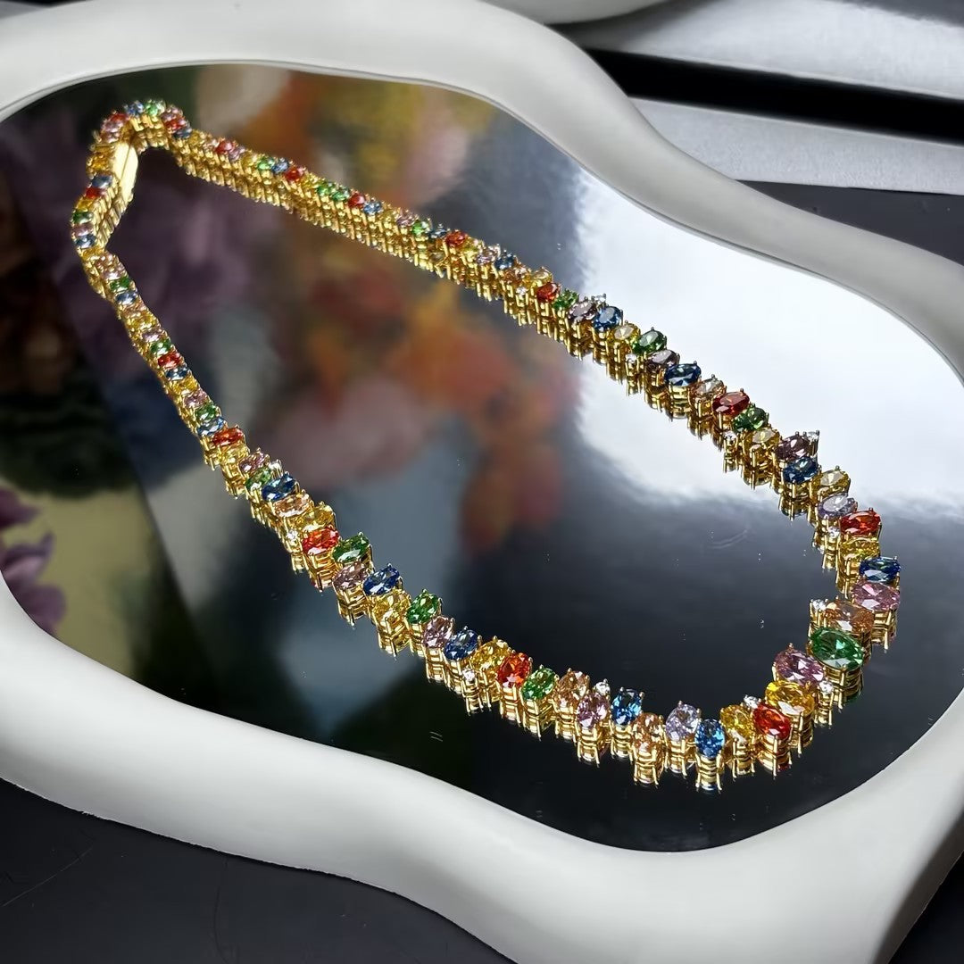 55ctw Oval Round Cut Multicolor Rainbow Necklace-JOSHINY