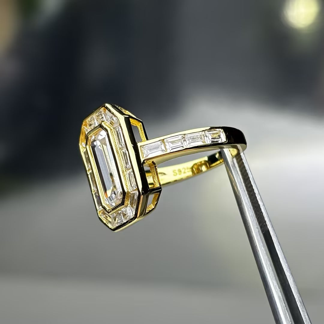 5 CTW Emerald Cut White Cubic Zirconia 925 Sterling Silver Ring -JOSHINY