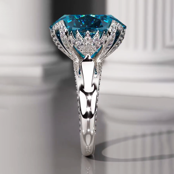 Exquisite 10 ctw Oval Cut Light Blue & Emerald Gemstone Engagement Ring -JOSHINY