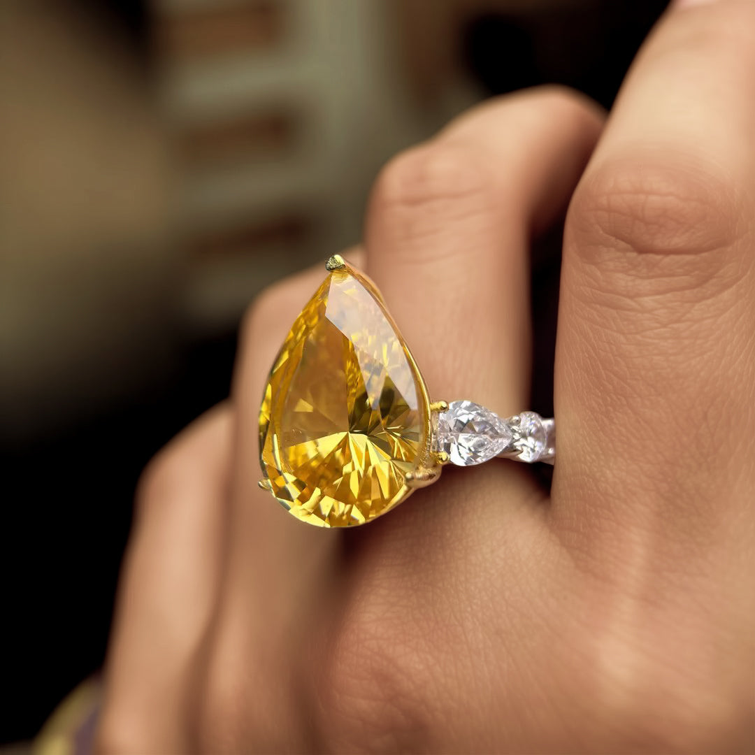 8Ctw Pear-shaped Cut Rainbow Gemstone Sparkling Ring-JOSHINY