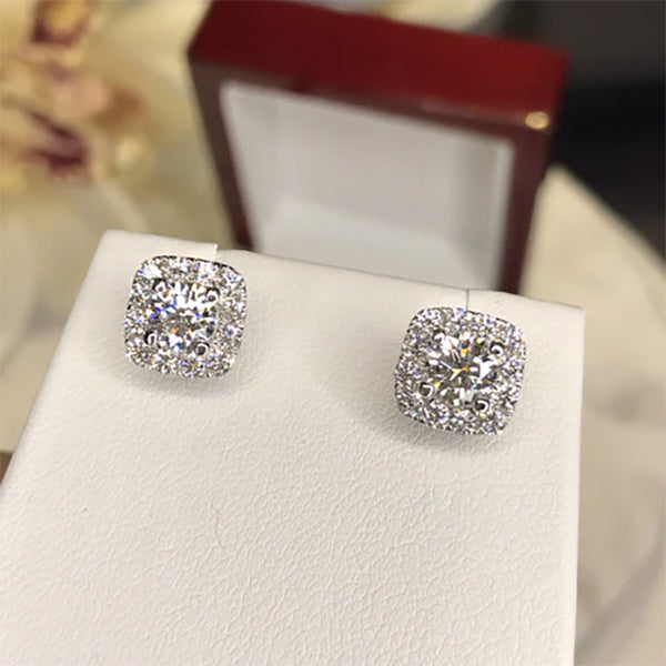 3.02ctw Cushion Halo Stud Earrings -JOSHINY