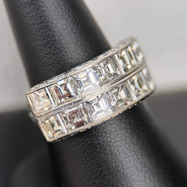 Vintage 3 ctw Asscher Cut White Gemstone Ring -JOSHINY