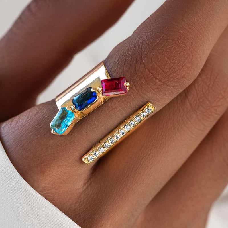 1.5ctw Backband and Baguette Multi-Coloured Gemstone Ring -JOSHINY