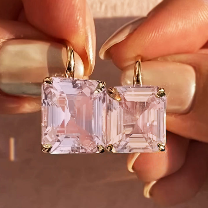 Simple Design 14 ctw Octagonal Cut White & Pink Gemstone Earring -JOSHINY
