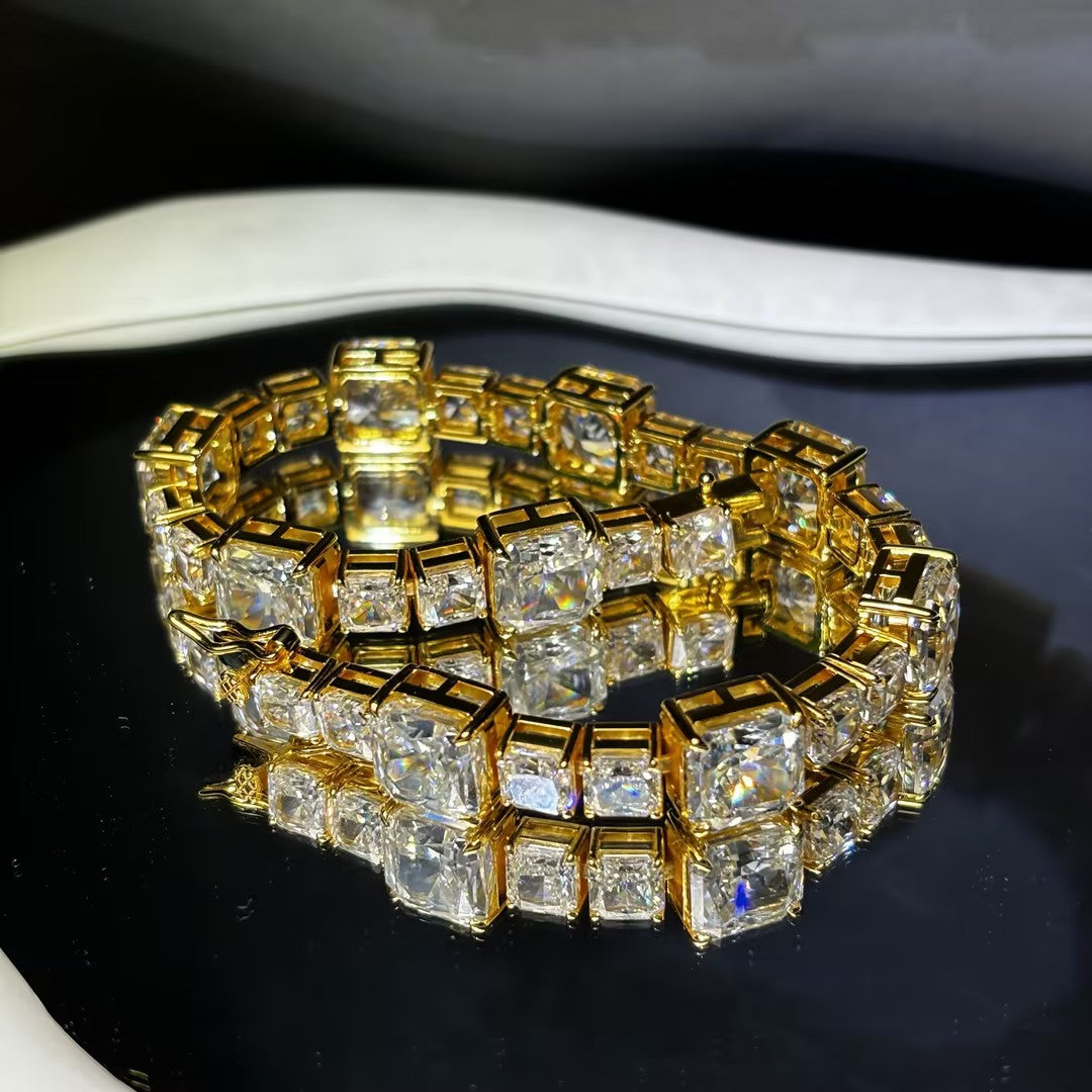 15 ctw Radiant & Octagon Cut Yellow Cubic Zirconia 925 Sterling Silver Bracelet-JOSHINY