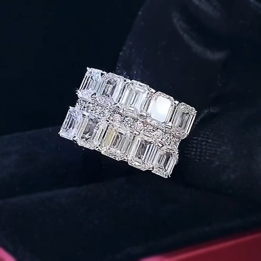 Unique 7 ctw Emerald Cut White Gemstone Ring -JOSHINY