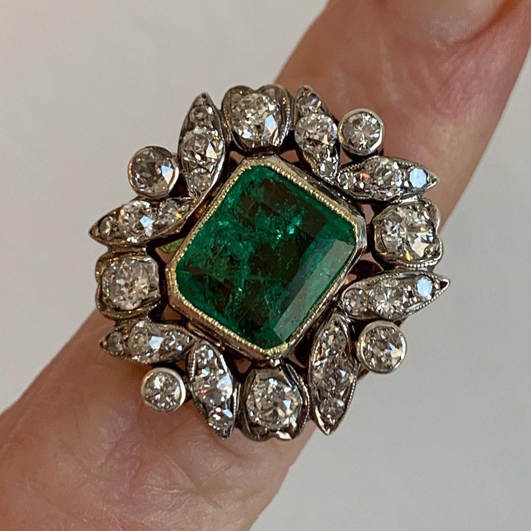 6.6ct Vintage Emerald Engagement Ring -JOSHINY