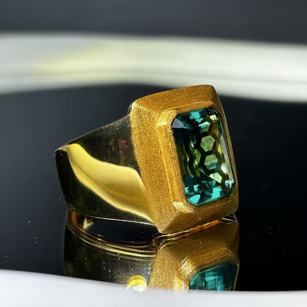 4 ct baguette cut green  Vintage Gentleman's cubic zirconia 925 sterling silver Engagement Ring-JOSHINY