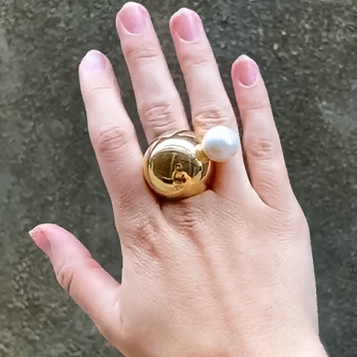 Unique Minimalist Design White Pearl Gold Bubble Ring -JOSHINY