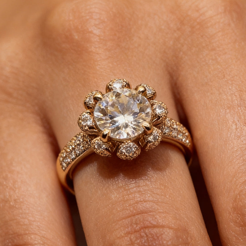 3.5ct Round Solitaire Flower Engagement Ring -JOSHINY