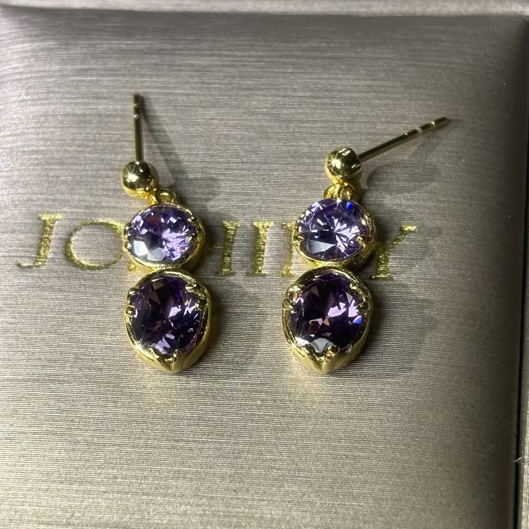 Vintage Gold Large Amethyst Stud Drop Earrings
