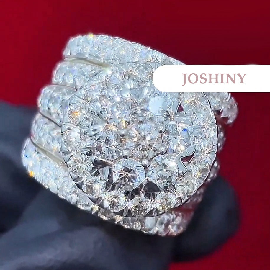 4.5ctw round halo five row stone wide shank engagement ring -JOSHINY