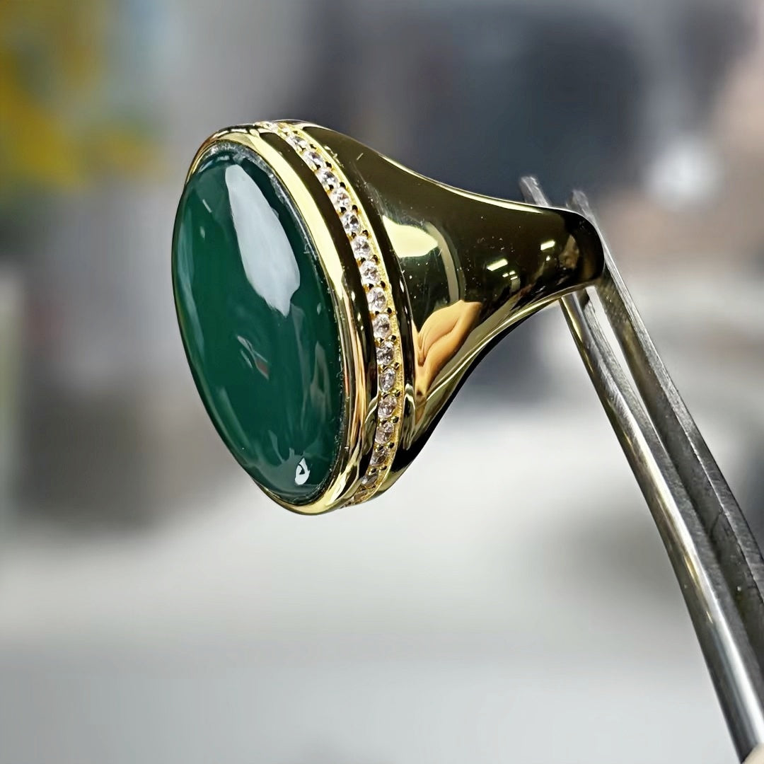 13 Ctw Oval Cut Green Cubic Zirconia 925 Sterling Silver  ring-JOSHINY