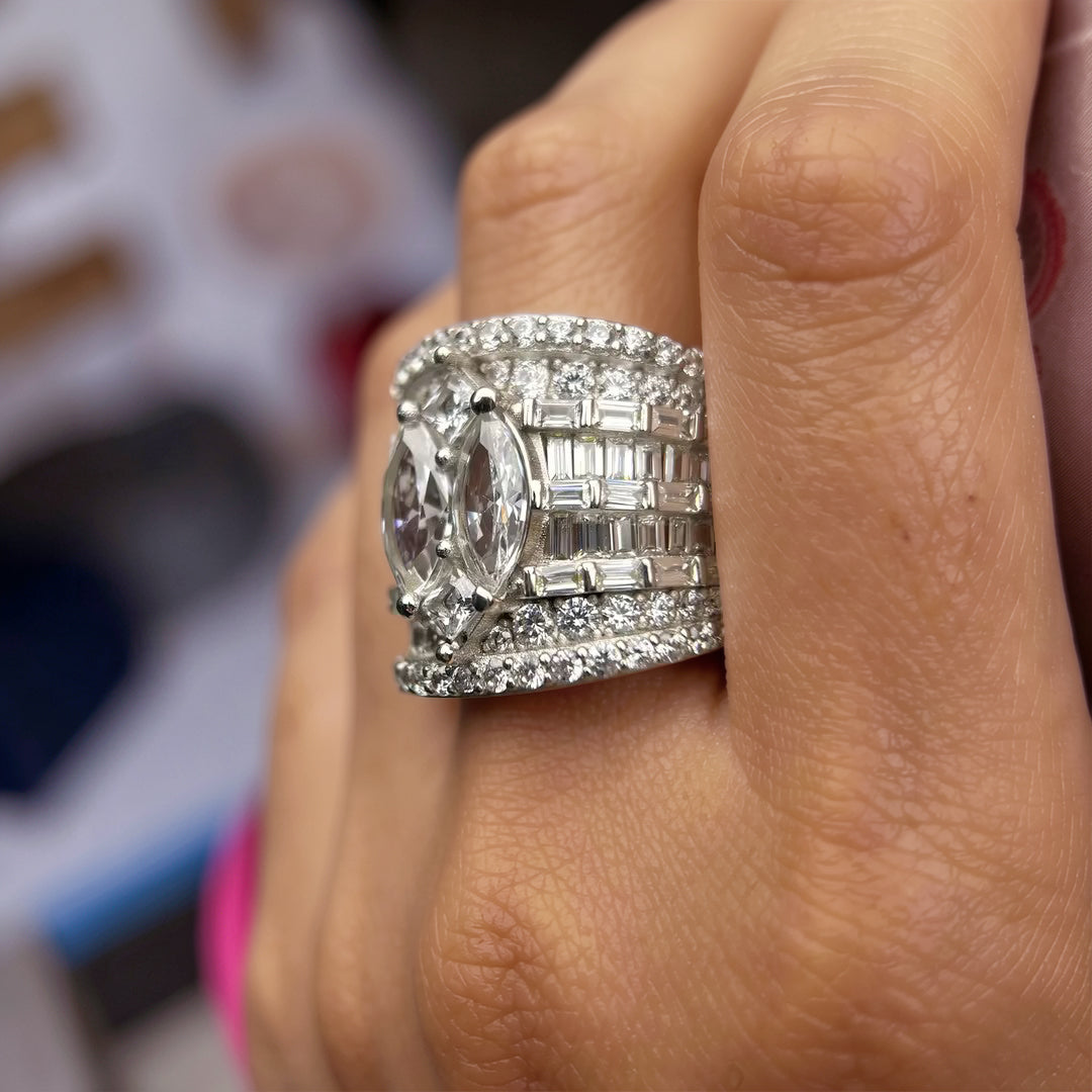 Gorgeous 8 ctw Multi-Cut White Gemstone Pavé Engagement Ring -JOSHINY