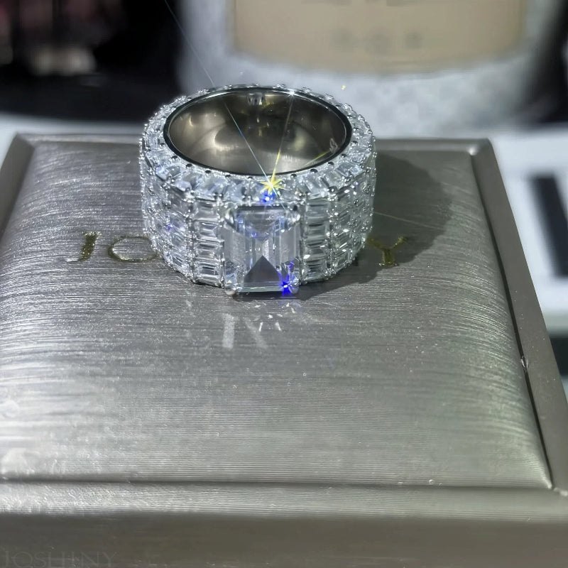 Gorgeous 10 ctw Emerald Cut White Stone Full Set Ring -JOSHINY