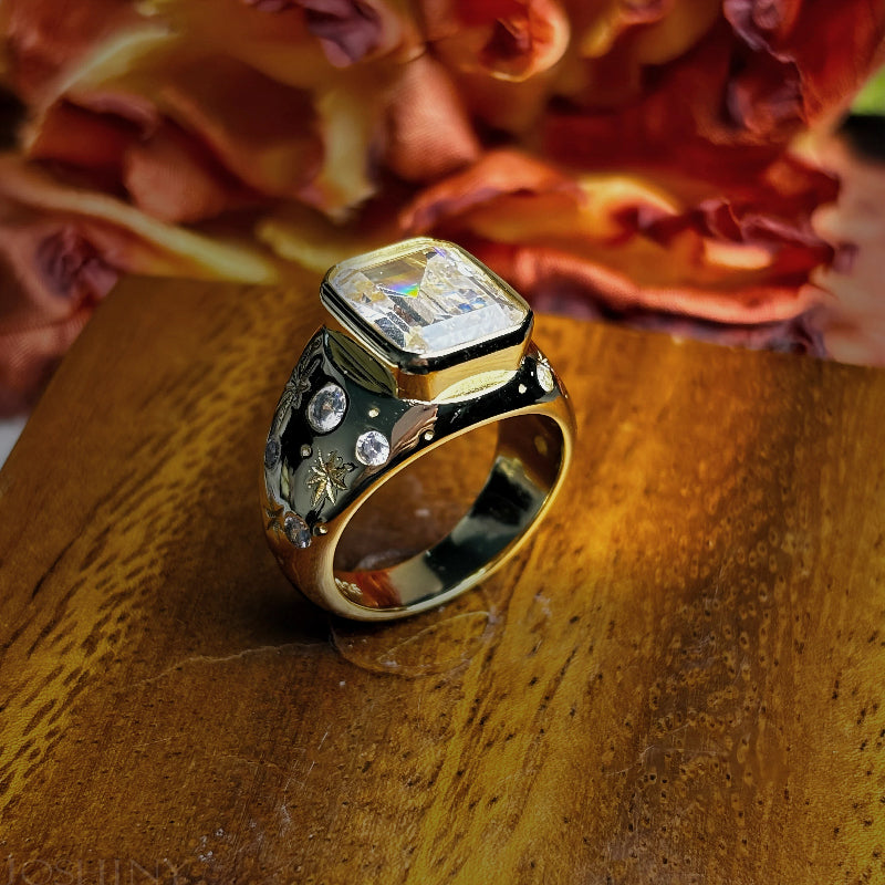 4.32ctw Emerald Cut Starry Sky Pattern Ring-JOSHINY
