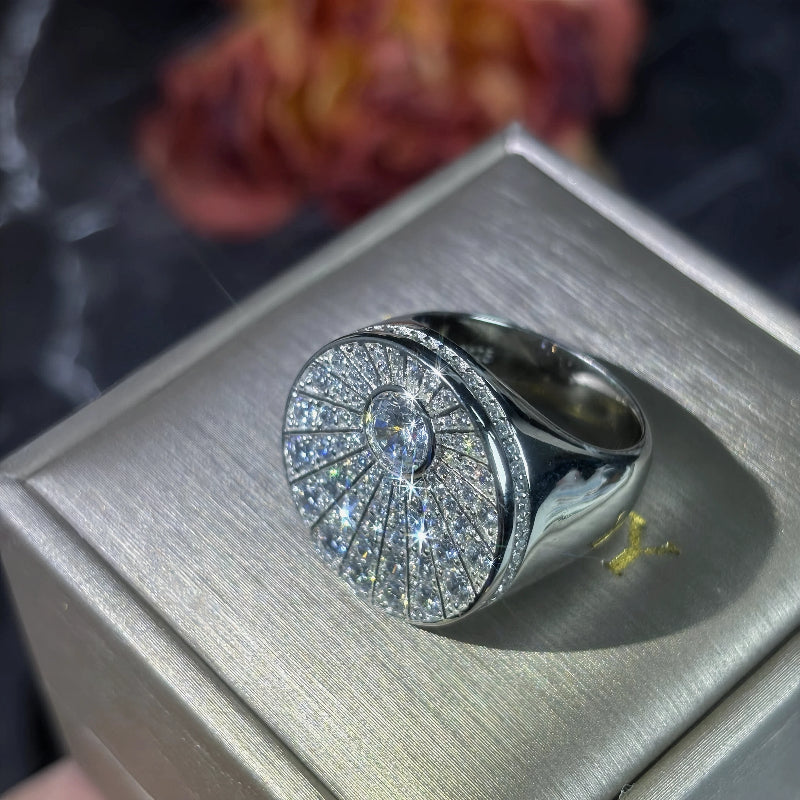 Stylish 3 ctw Round Cut White Gemstone Stamp Ring -JOSHINY