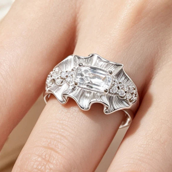 1 CTW Octagon Cut White Cubic Zirconia Artistic 925 Sterling Silver Engagement Ring-JOSHINY
