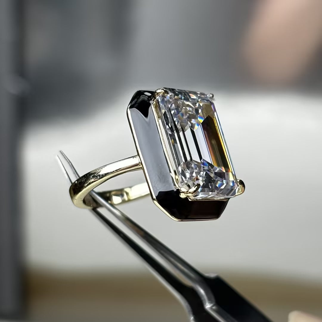 4.0Ct Emerald-Cut Enamel Gemstone Ring-JOSHINY