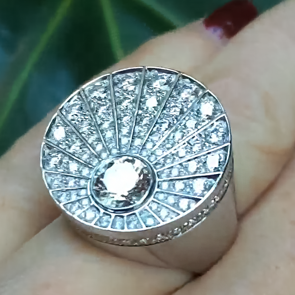 Stylish 3 ctw Round Cut White Gemstone Stamp Ring -JOSHINY