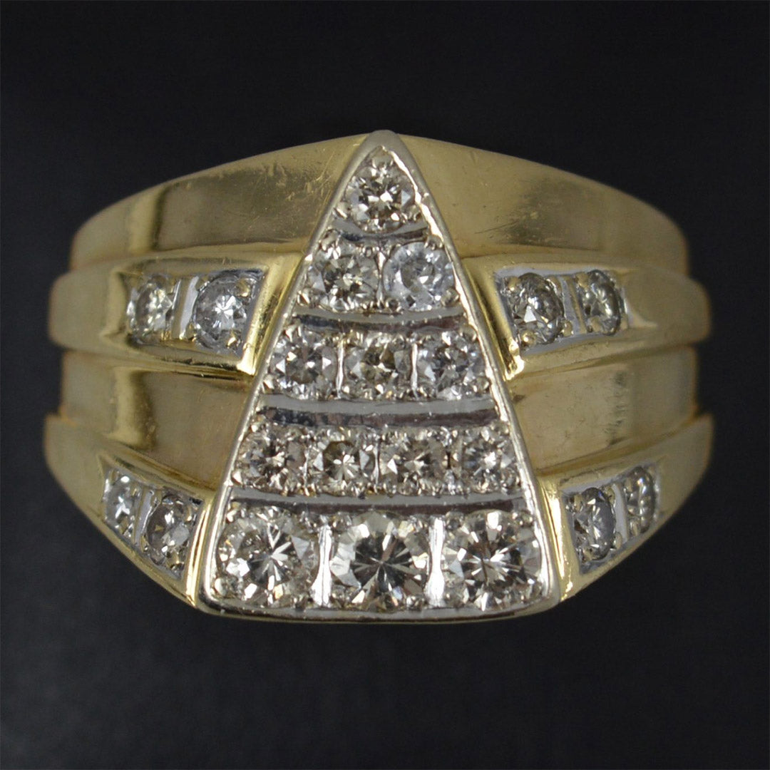 2.0ctw Unique Chunky Vintage 14ct Yellow Gold and Round Gemstone Triangle Cluster Ring-JOSHINY