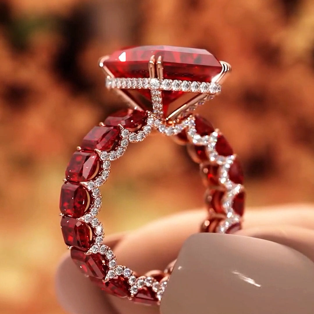 10.0ctw Enchanting collection of radiant cut ruby and sapphire rings-JOSHINY