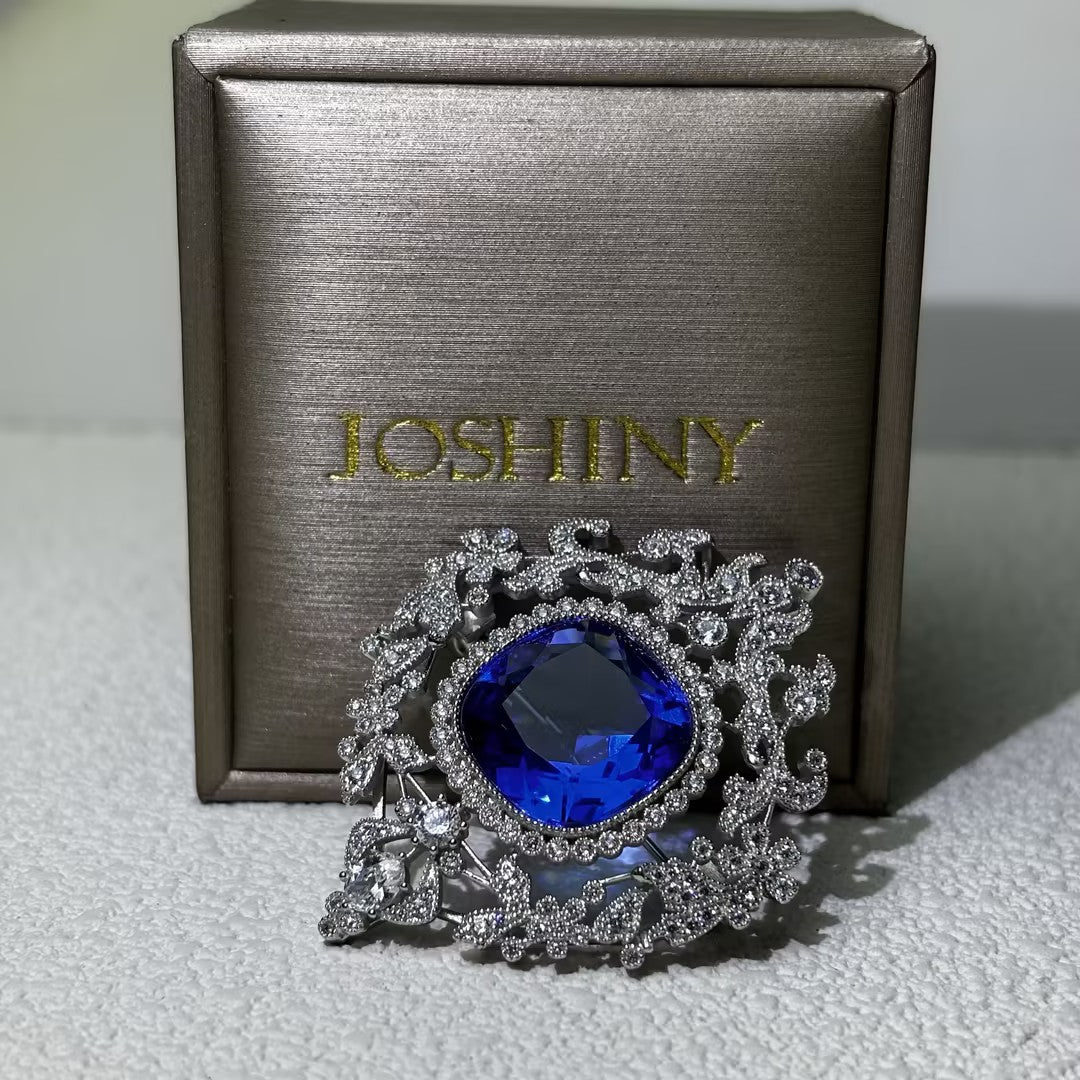 20 Ctw cushion cut blue cubic zirconia  925 sterling silver exquisite vintage brooch-JOSHINY