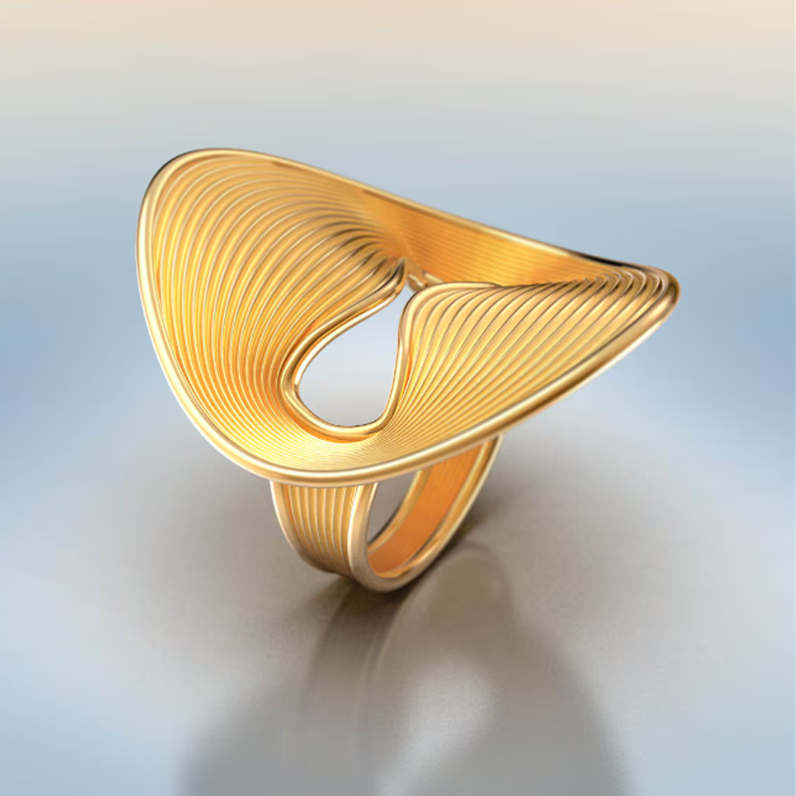 Unique Gold Pleated Texture Fashion Ring -JOSHINY