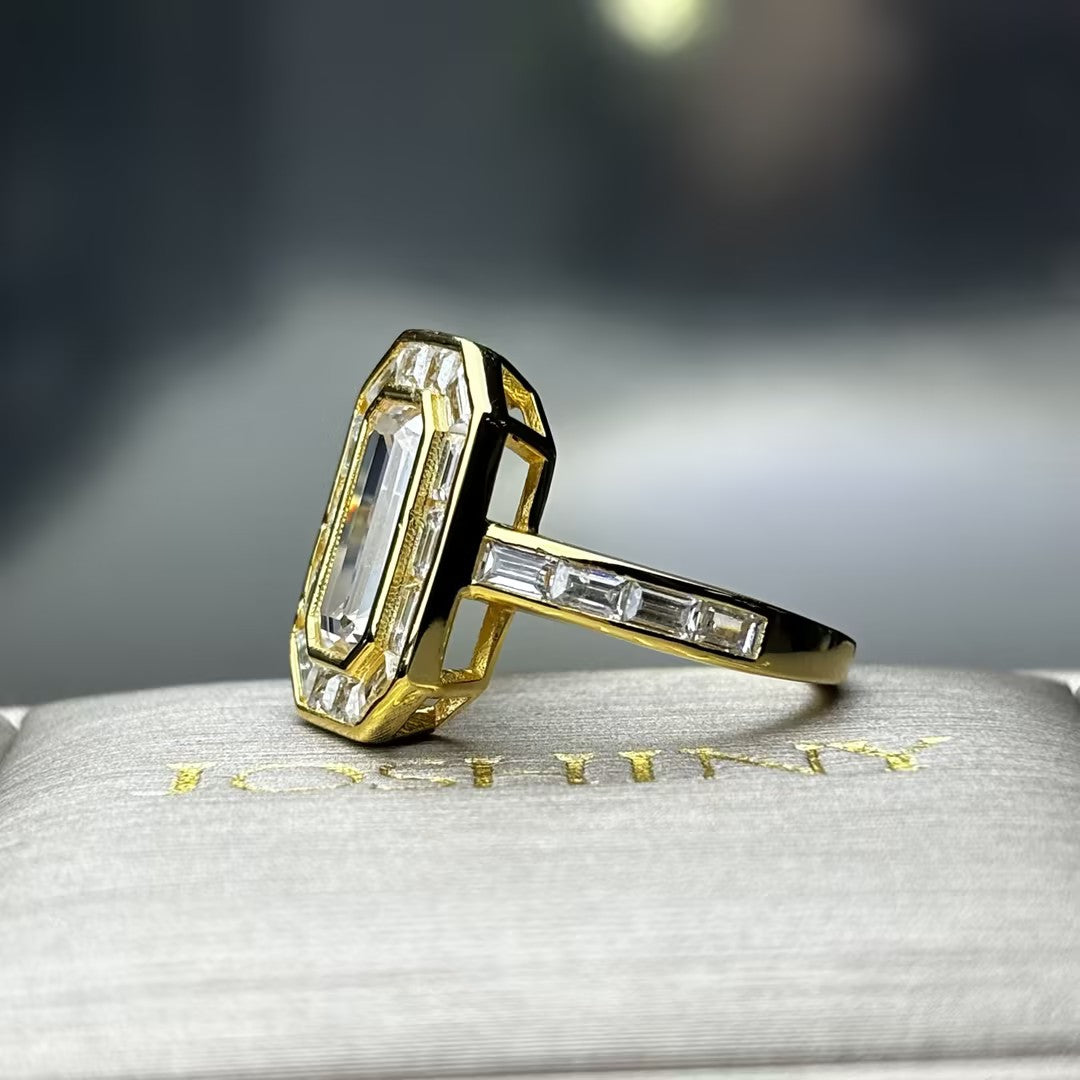 5 CTW Emerald Cut White Cubic Zirconia 925 Sterling Silver Ring -JOSHINY