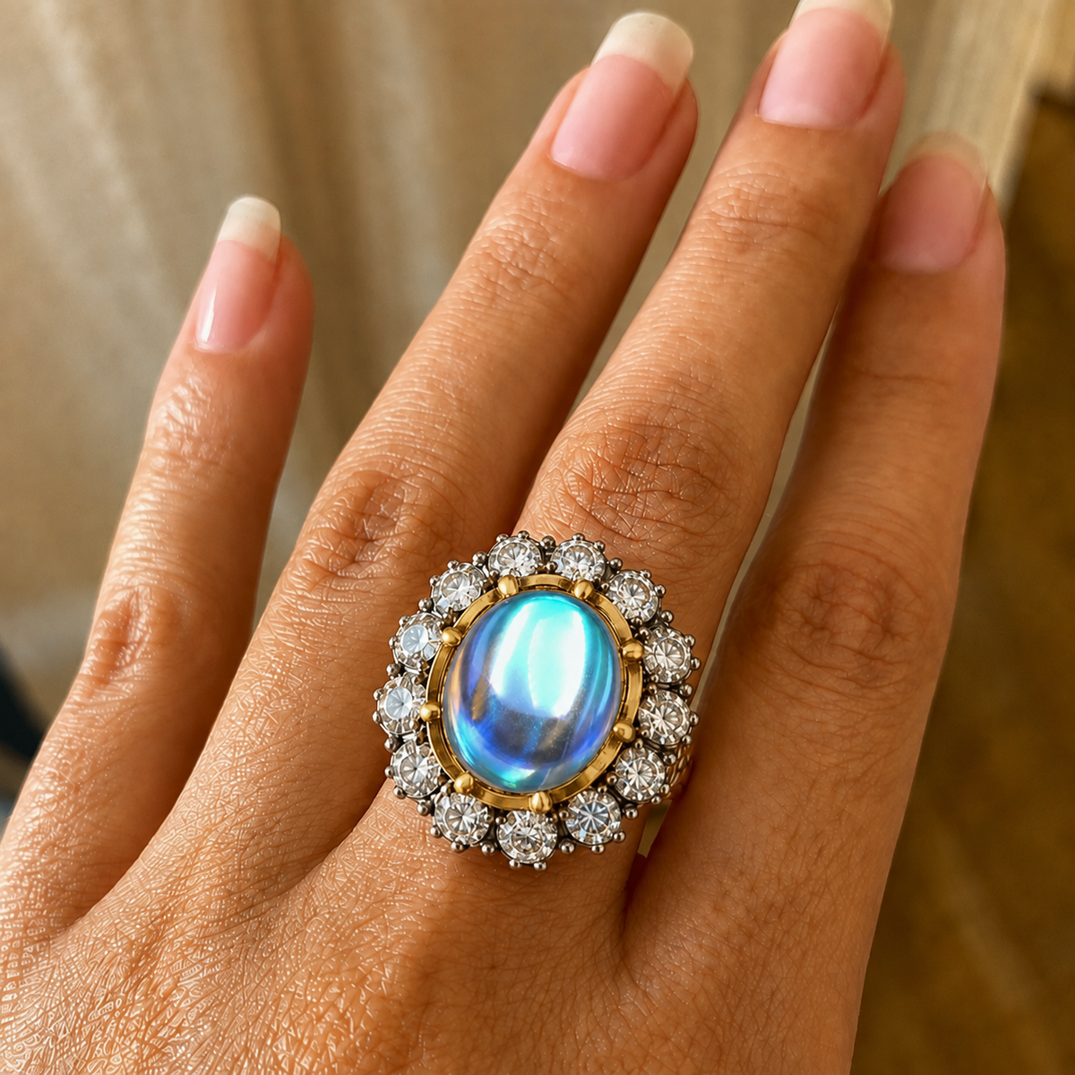 4CTW Cabochon Cut Blue Cubic Zirconia Vintage 925 Sterling Silver Ring-Joshiny